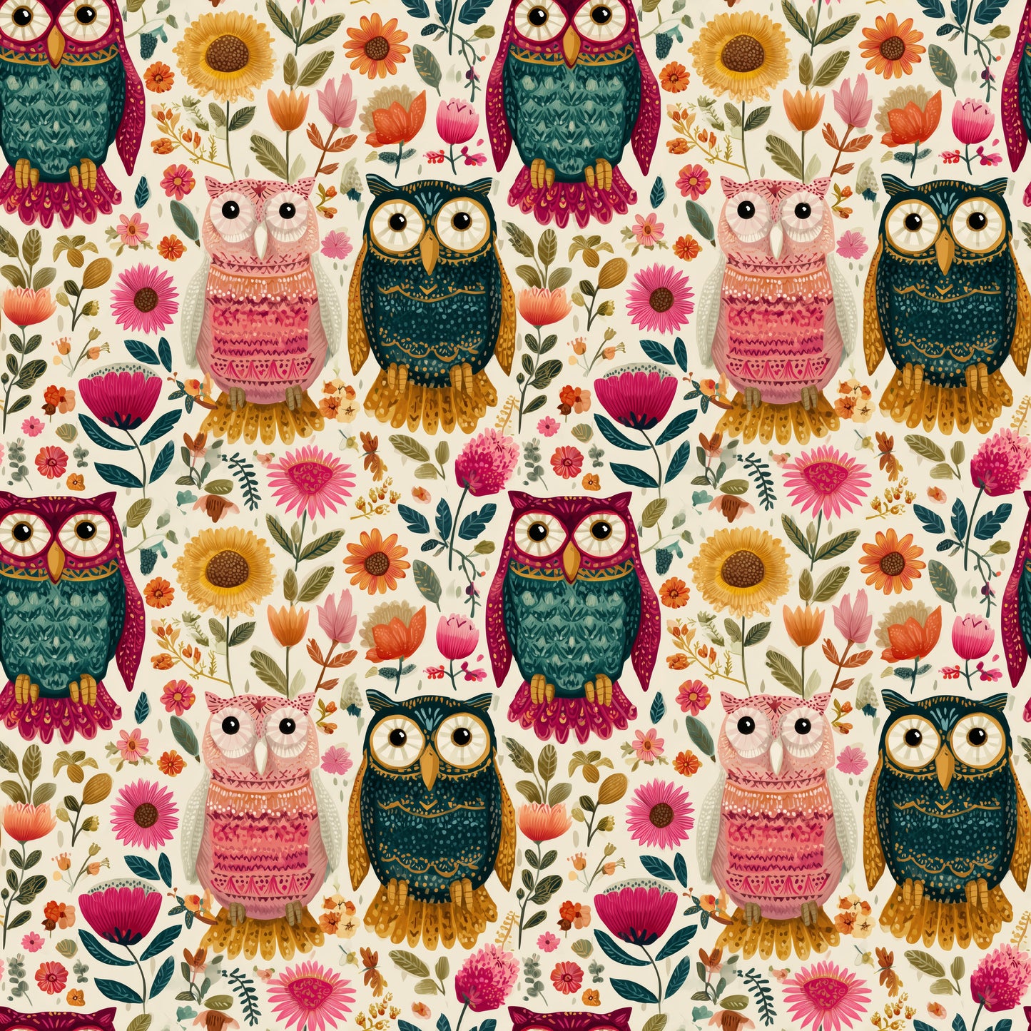 Folksy Baby Owls Digital Seamless Pattern
