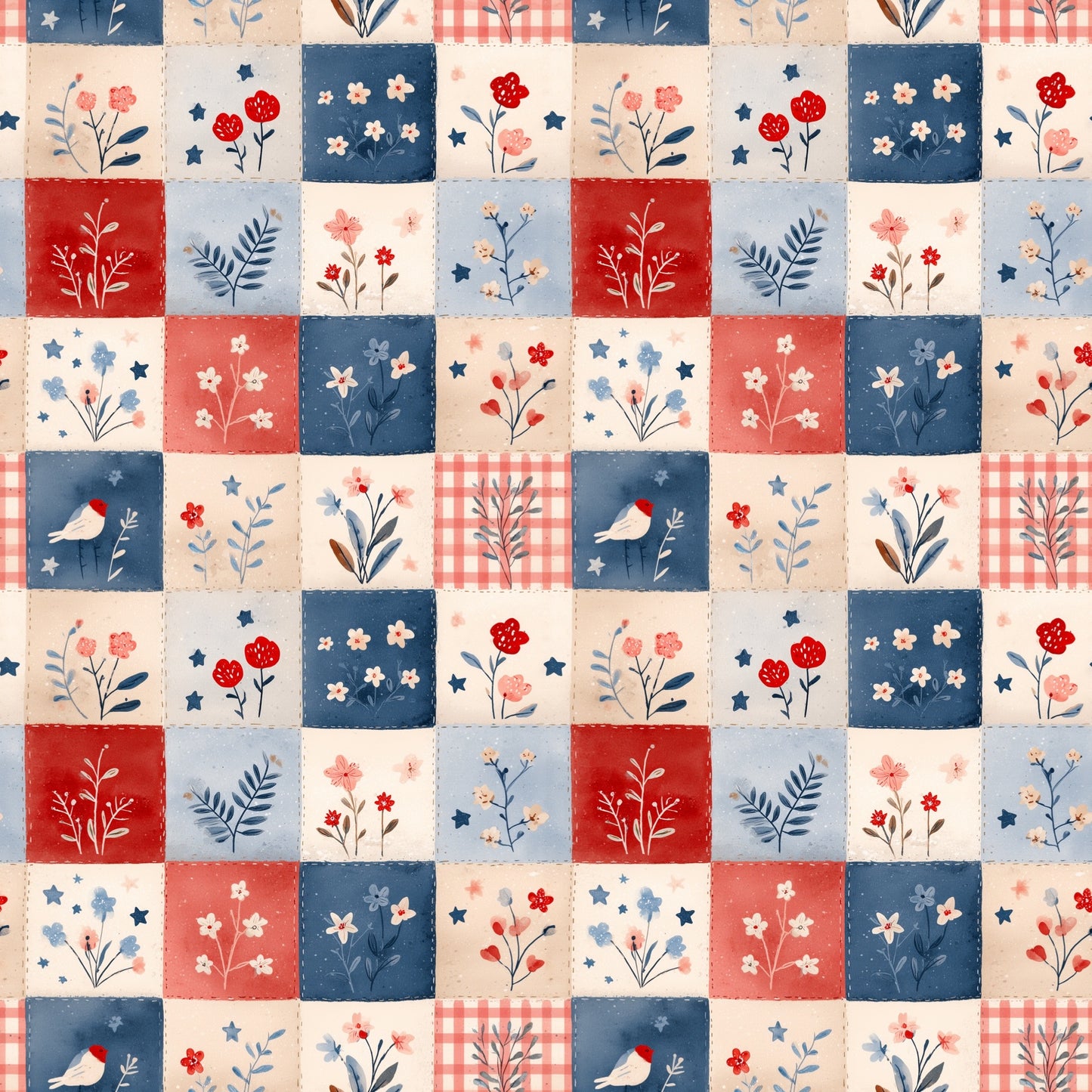 Fourth July Patchwork Digital Seamless Pattern