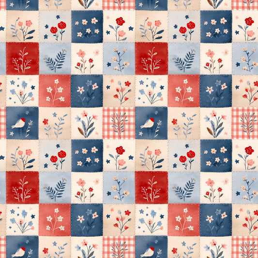 Fourth July Patchwork Digital Seamless Pattern
