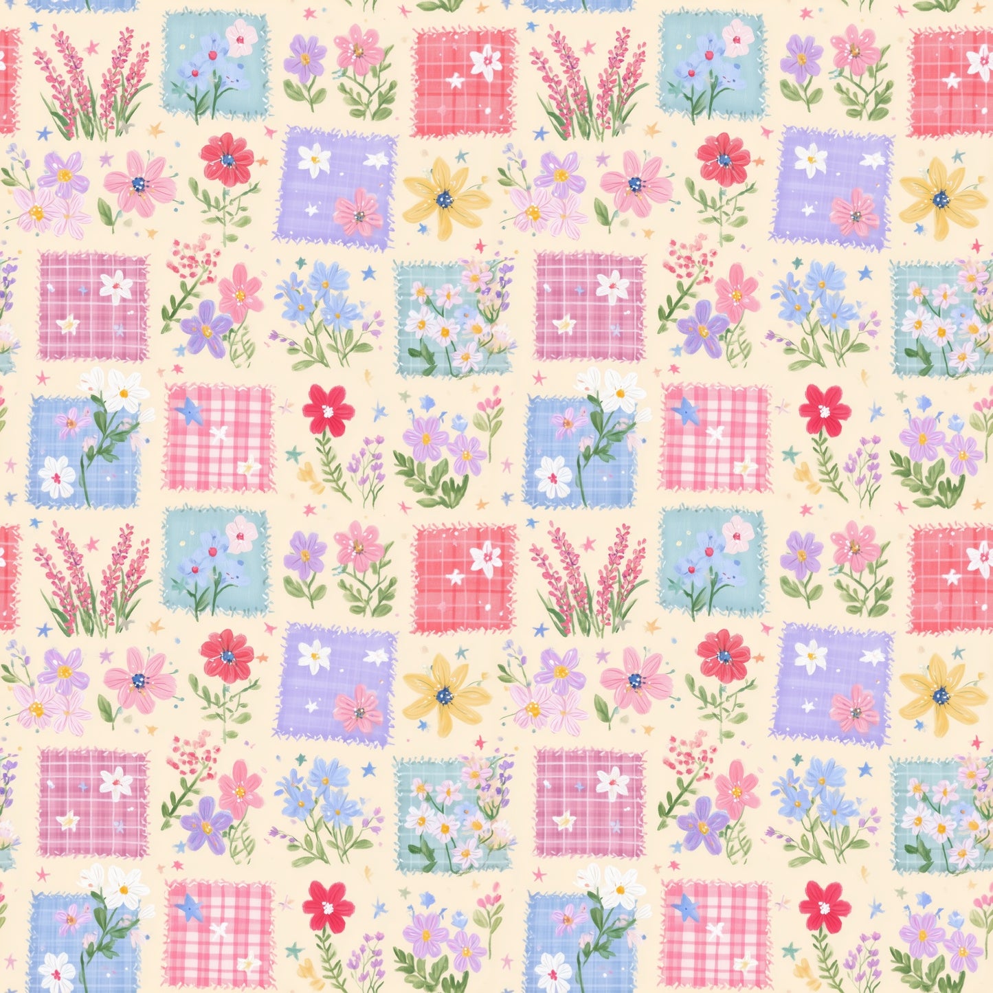 Fourth July Floral Patchwork Digital Seamless Pattern