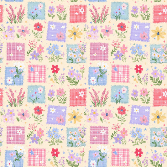 Fourth July Floral Patchwork Digital Seamless Pattern