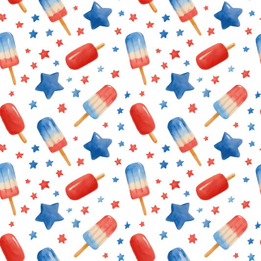 4th July Popsicles White Digital Seamless Pattern