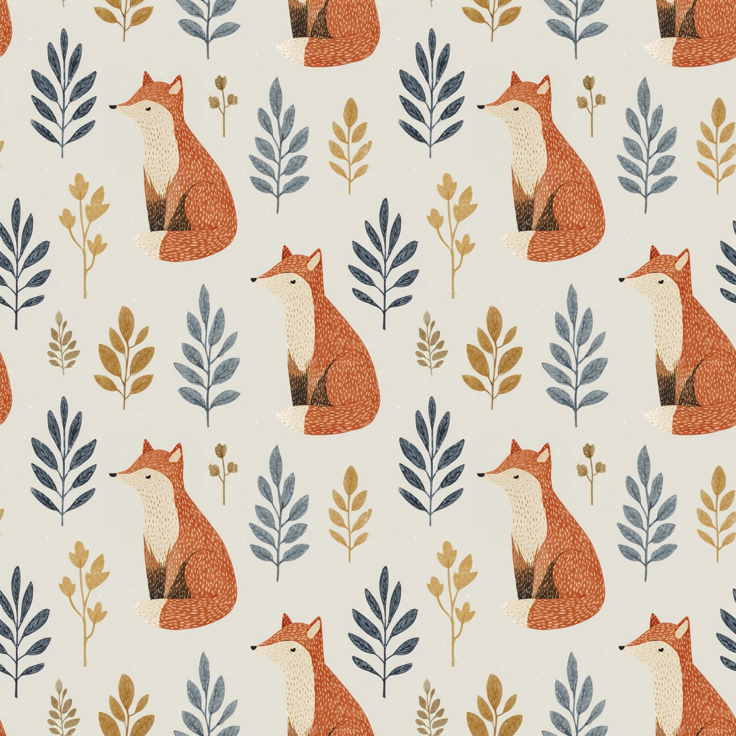 Fox & Leaves Seamless Pattern