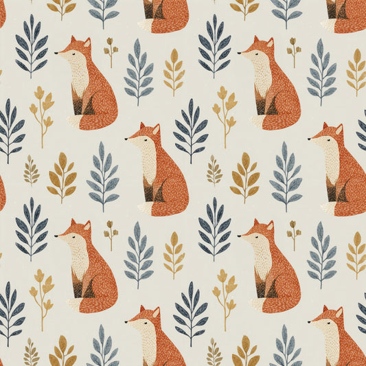 Fox & Leaves Seamless Pattern