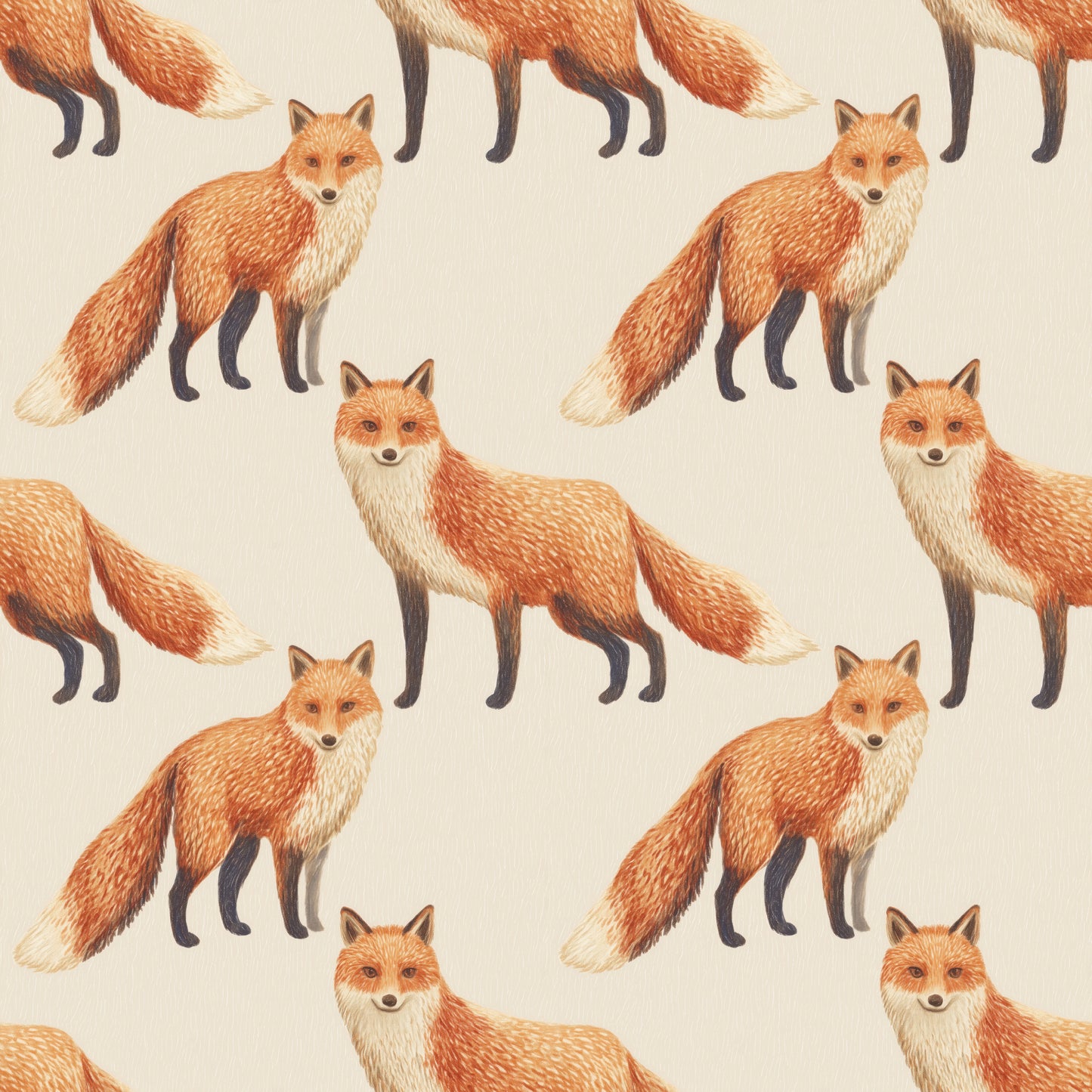 Fox on Beige Seamless Pattern