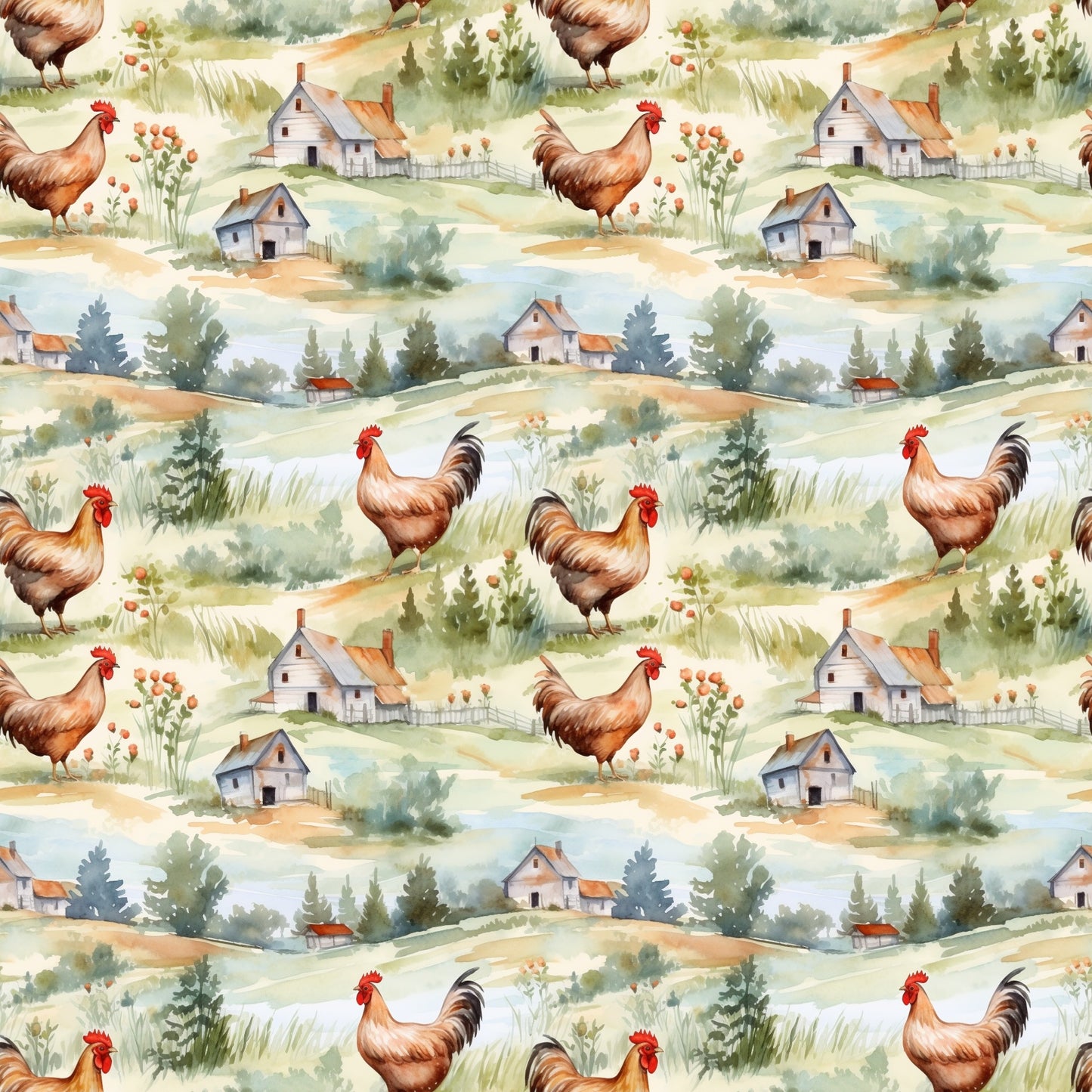Free Range Chickens Digital Seamless Pattern