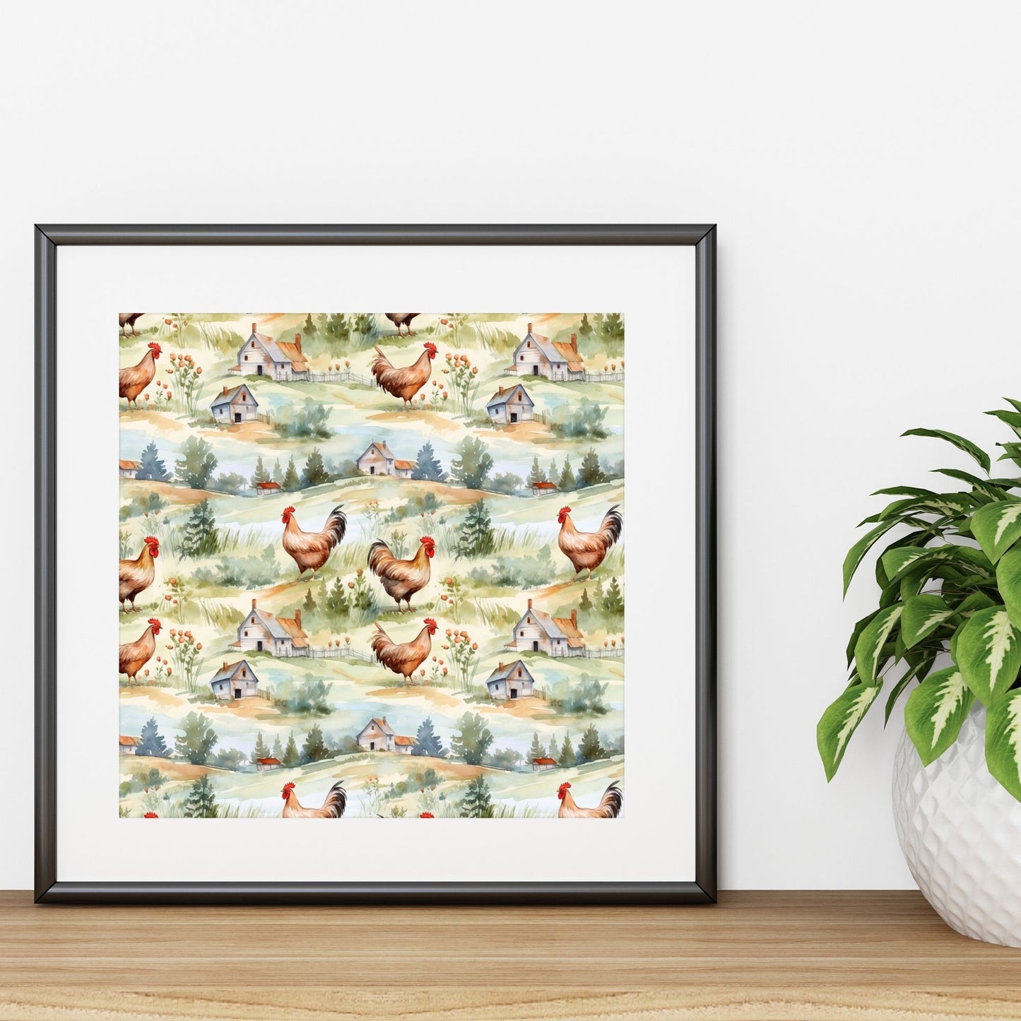 Free Range Chickens Digital Seamless Pattern