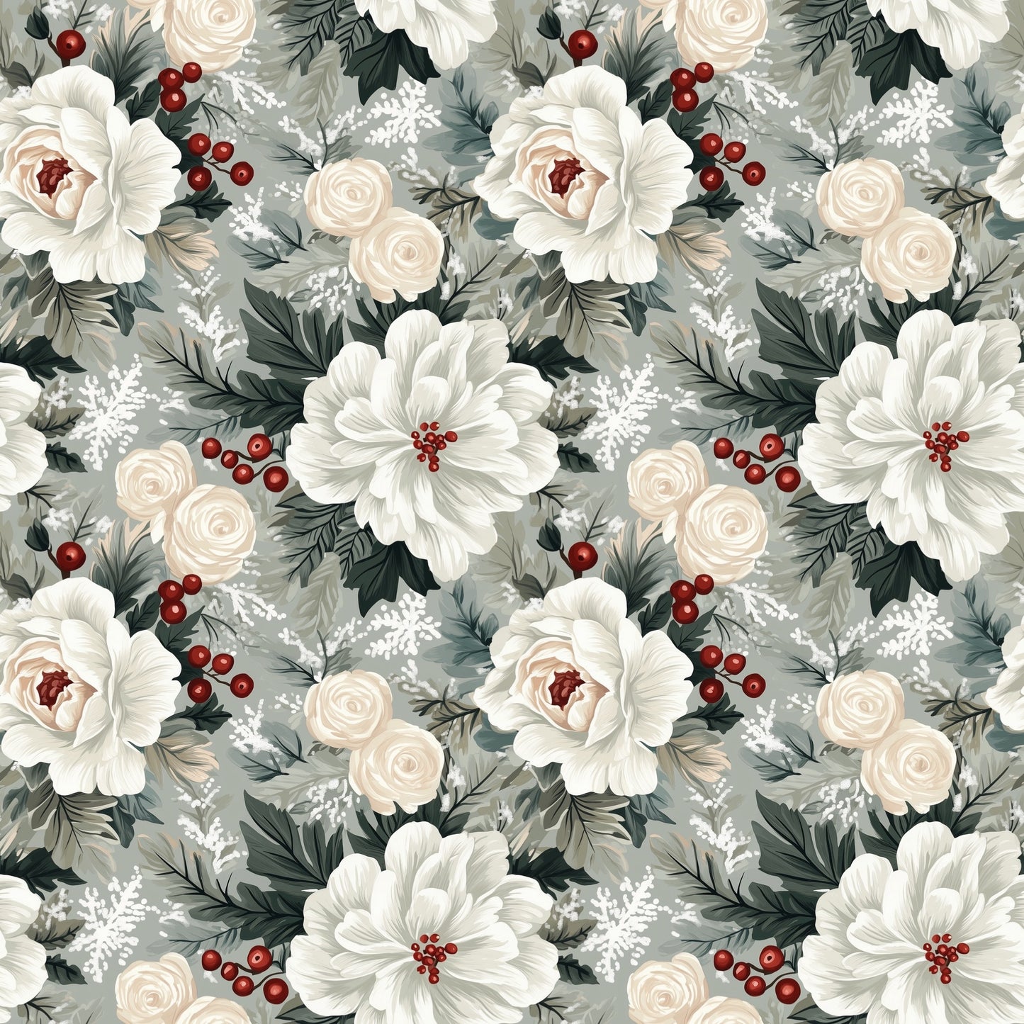 Frosted Winter Floral Digital Seamless Pattern