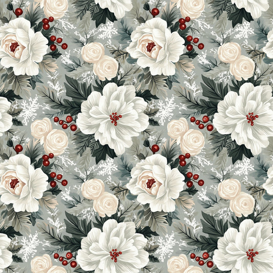 Frosted Winter Floral Digital Seamless Pattern