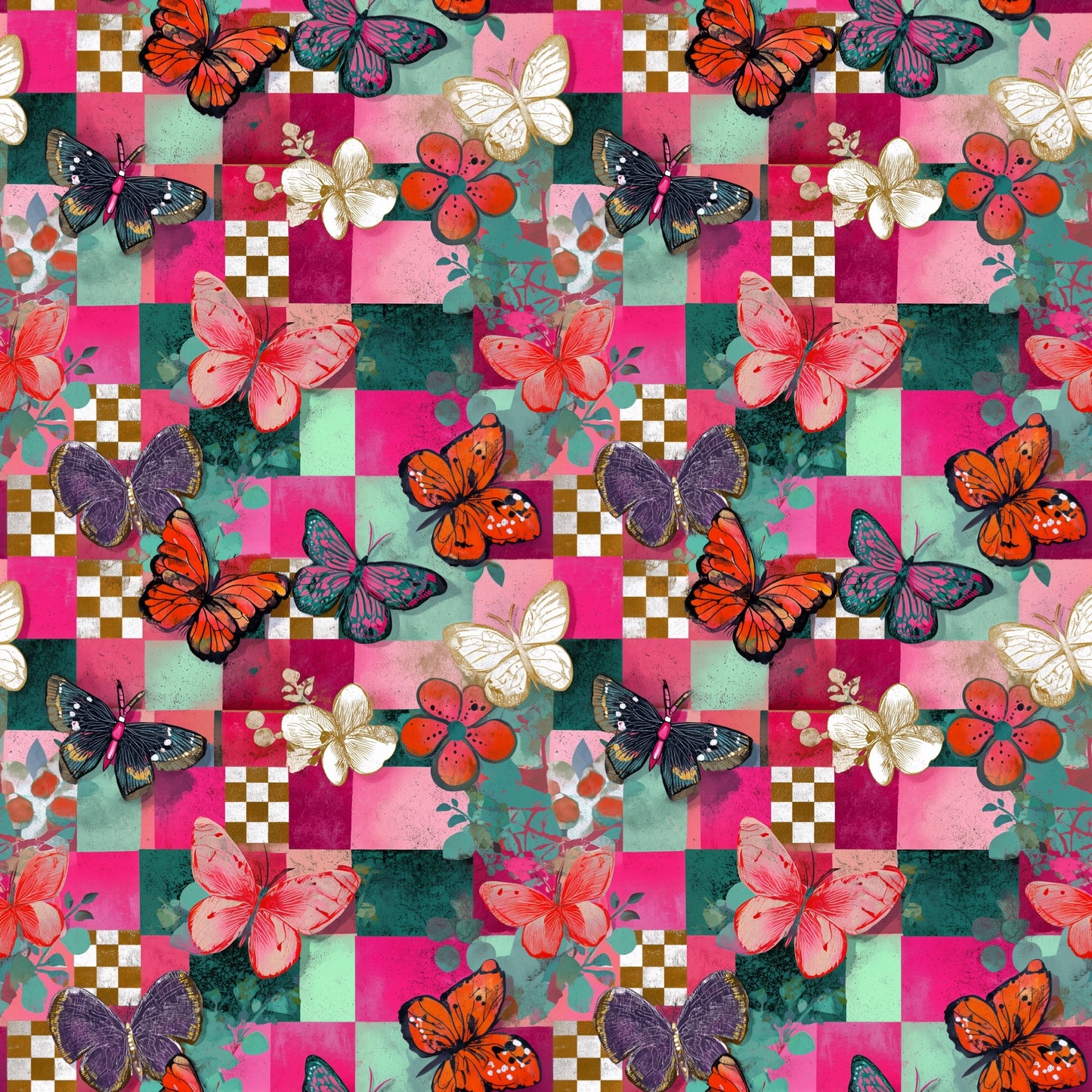 Funky Retro Butterflies Digital Seamless Pattern