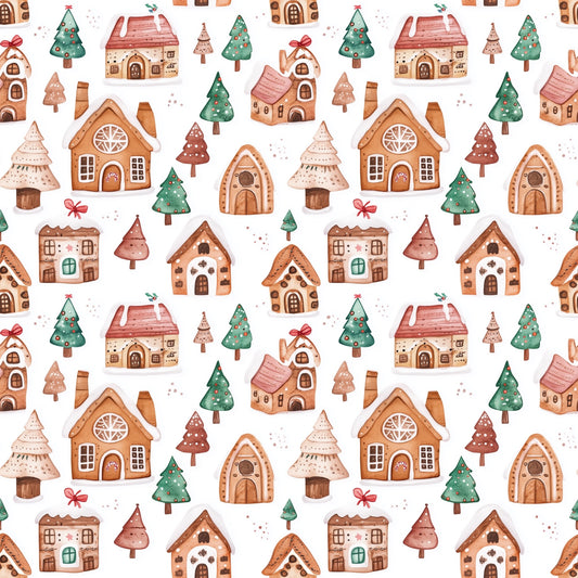 Gingerbread Houses Digital Seamless Pattern