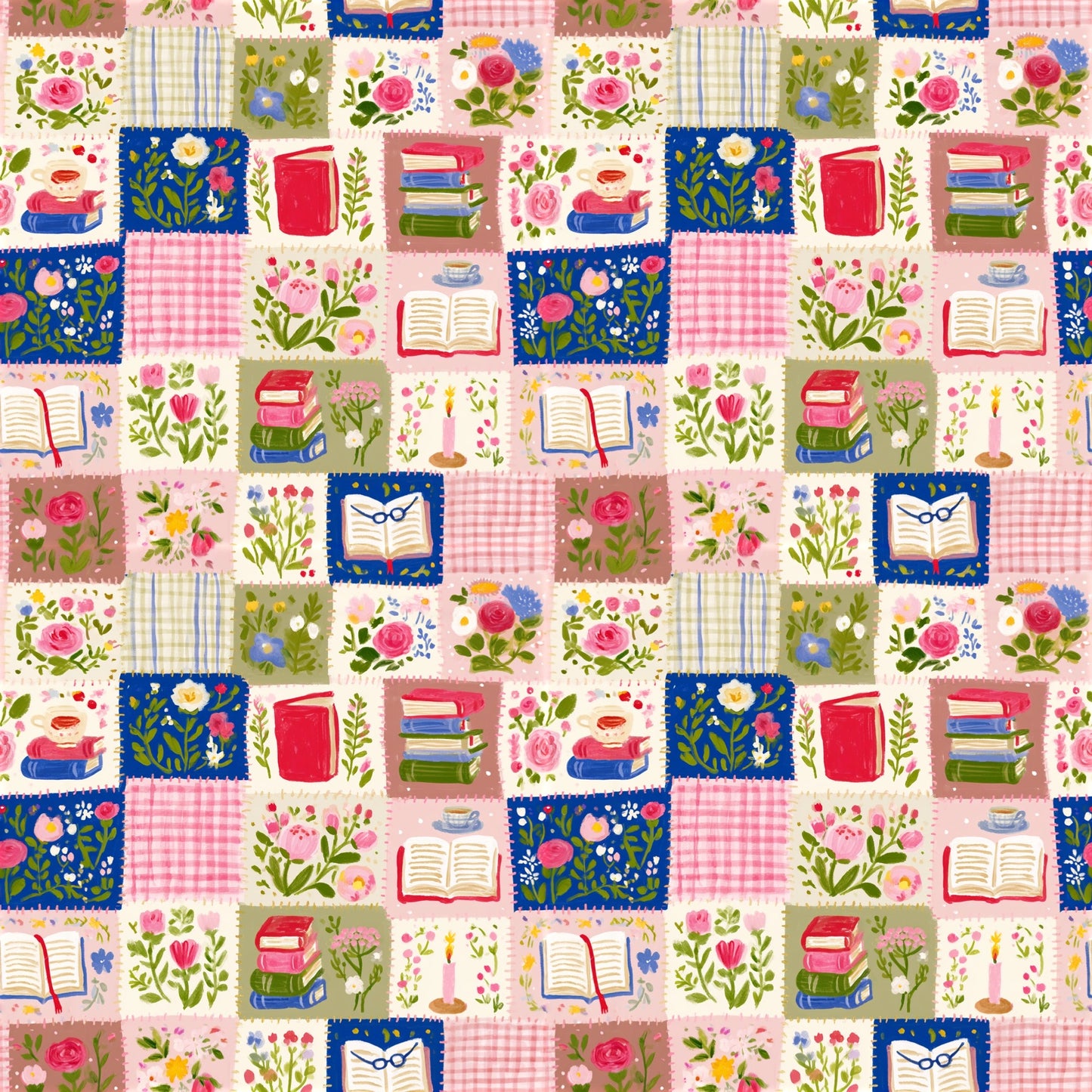 Gingham Book Patchwork Digital Seamless Pattern