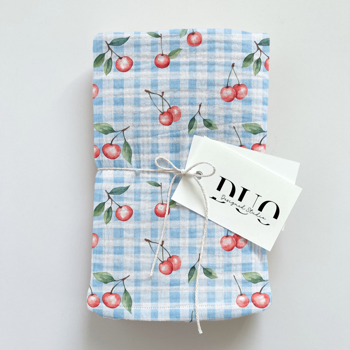 Gingham Cherries Digital Seamless Pattern