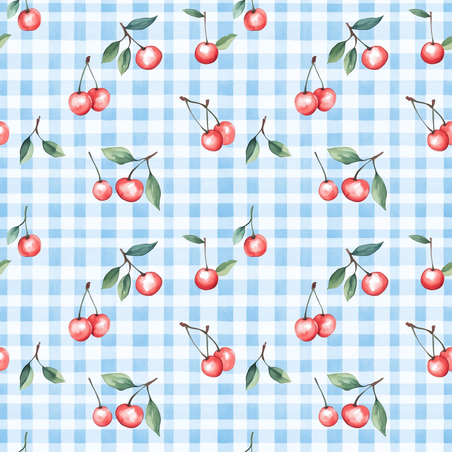 Gingham Cherries Digital Seamless Pattern