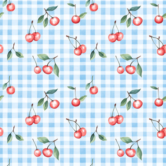 Gingham Cherries Digital Seamless Pattern
