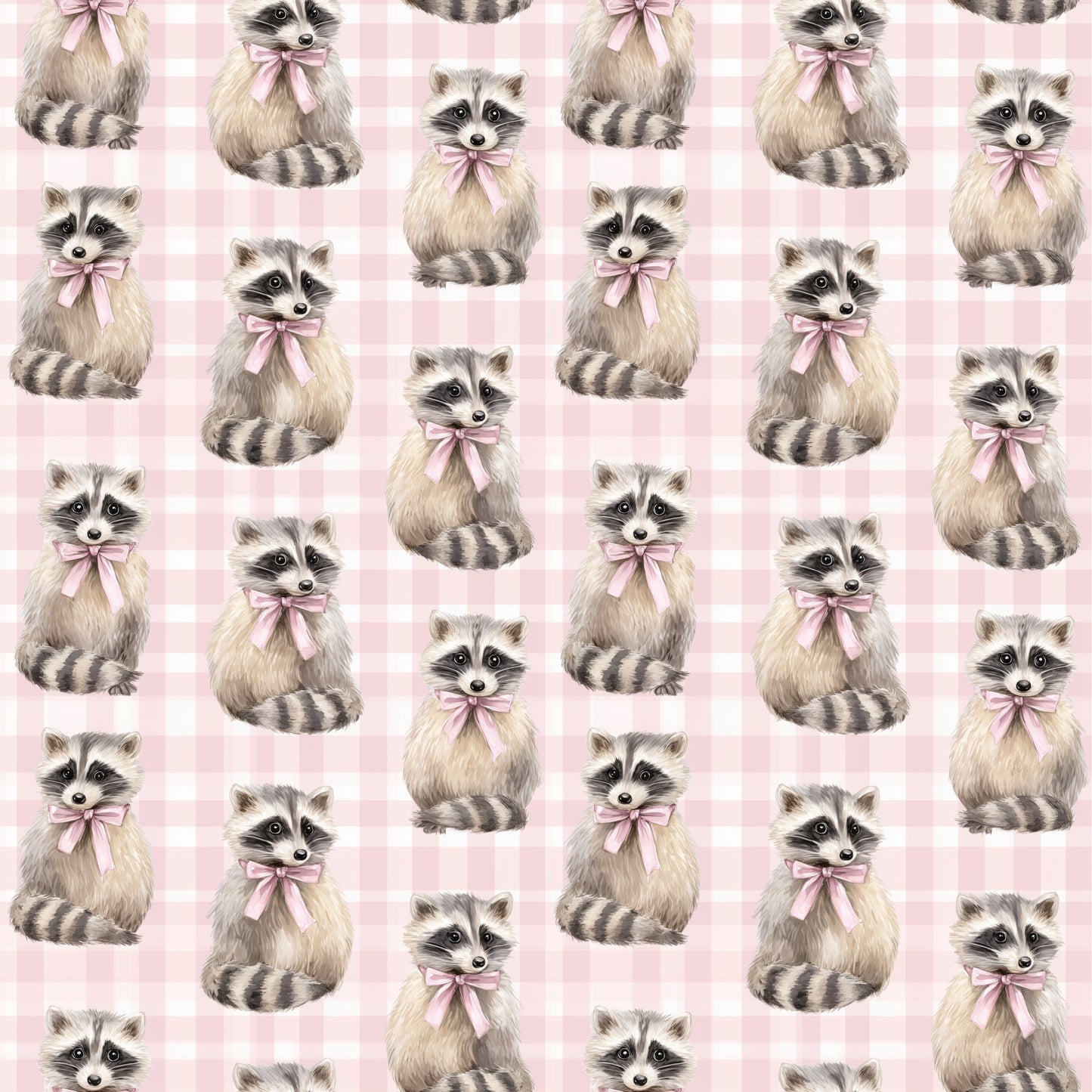 Gingham Racoons Digital Seamless Pattern