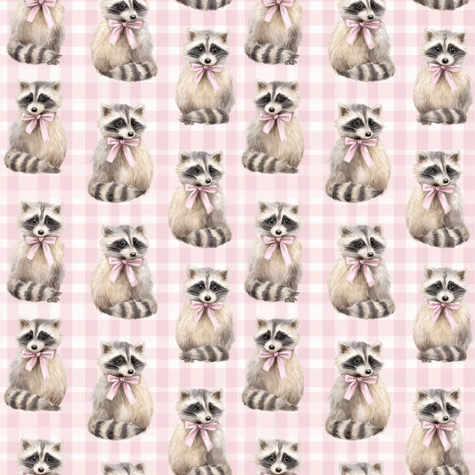 Gingham Racoons Digital Seamless Pattern