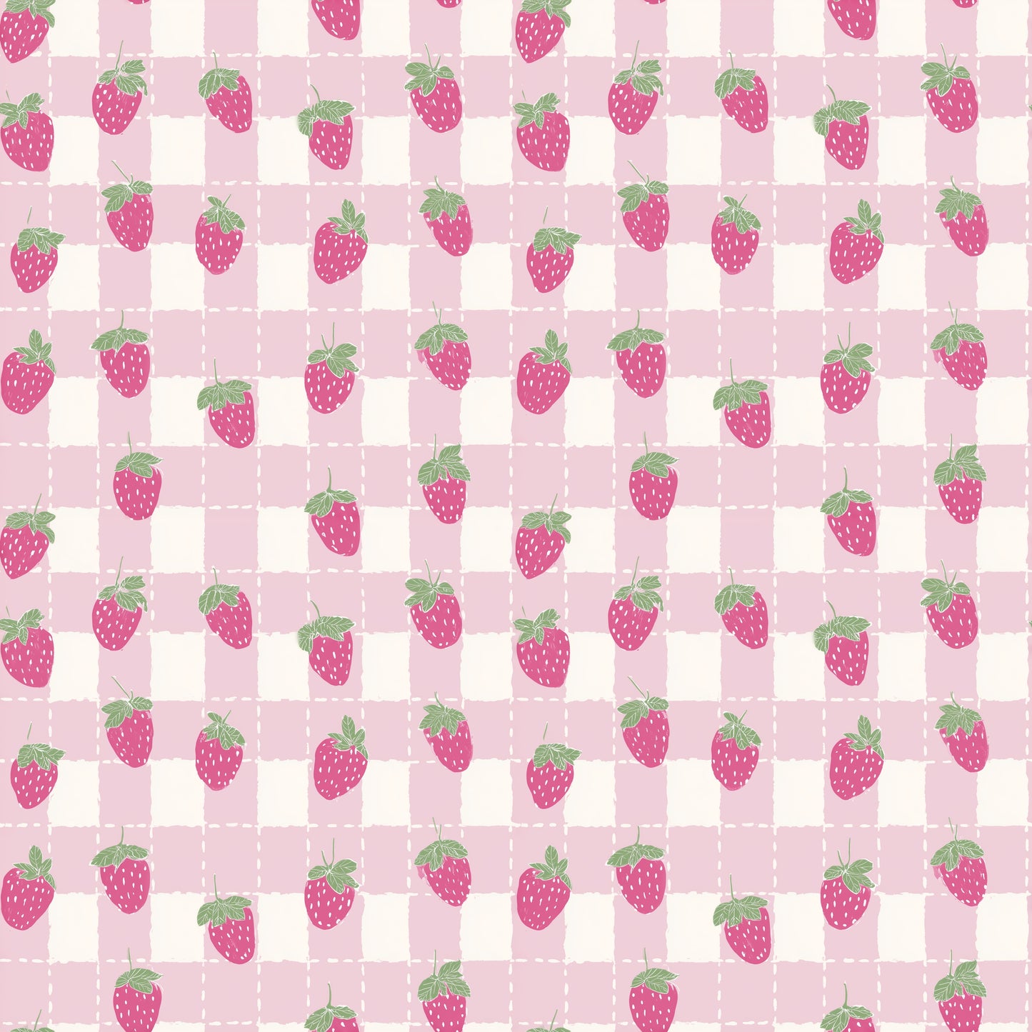 Gingham Strawberries Digital Seamless Pattern