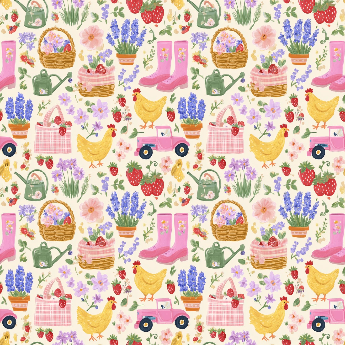 Girl Farm Digital Seamless Pattern