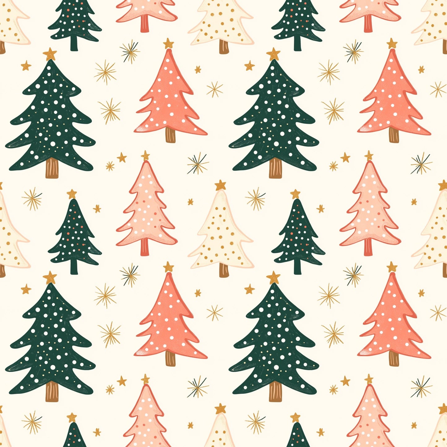 Glitter Christmas Trees Digital Seamless Pattern
