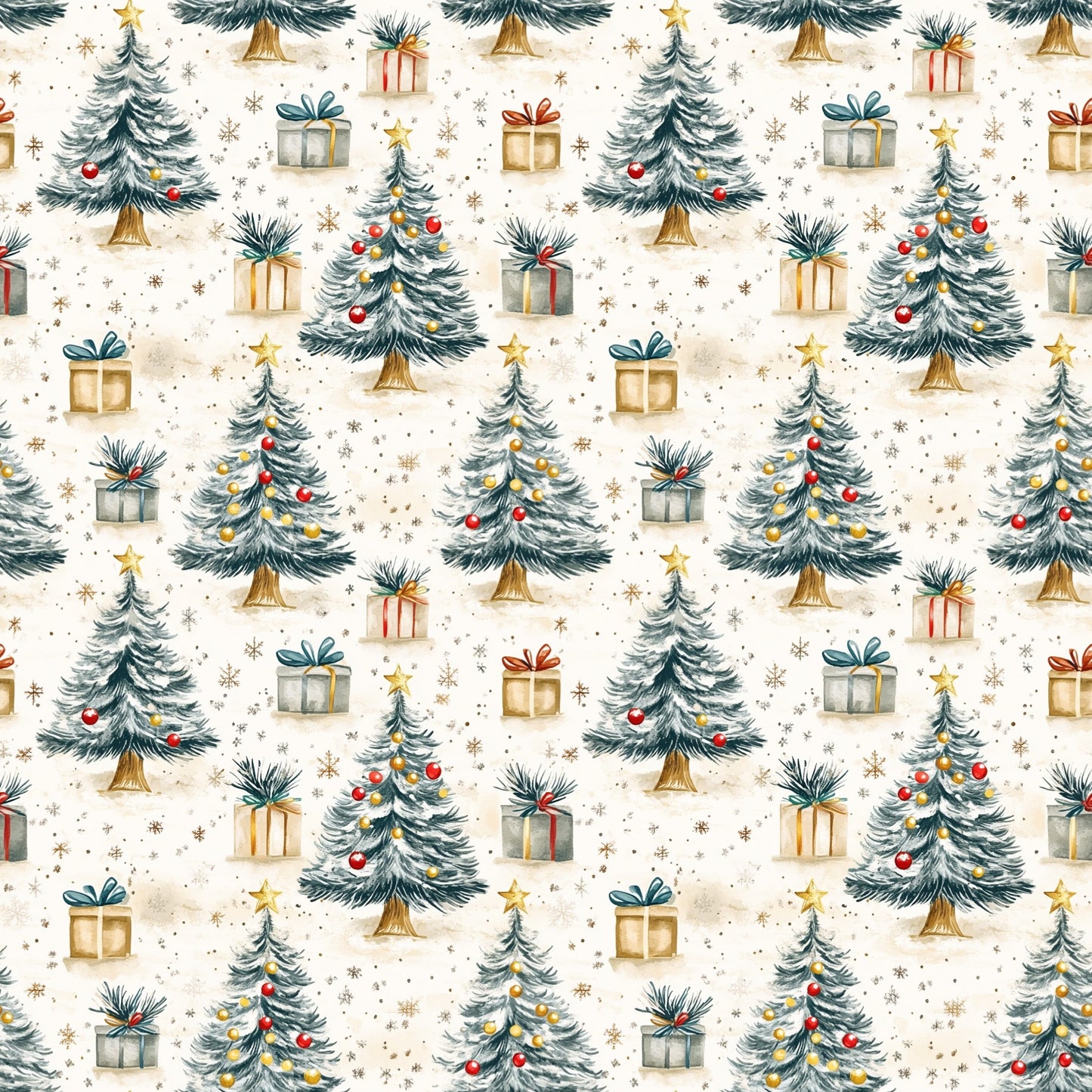 Glittery Christmas Trees Digital Seamless Pattern