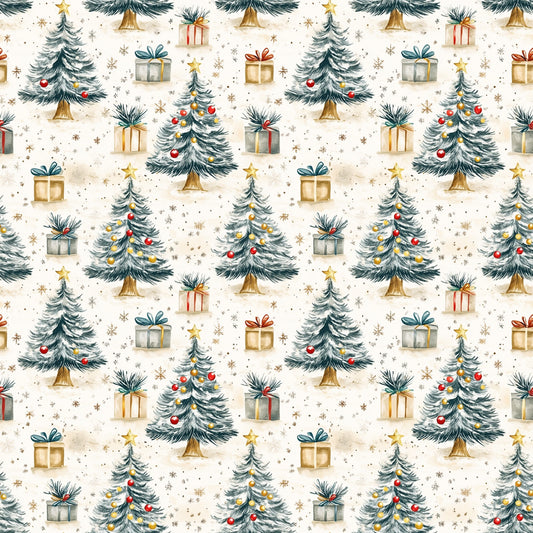 Glittery Christmas Trees Digital Seamless Pattern