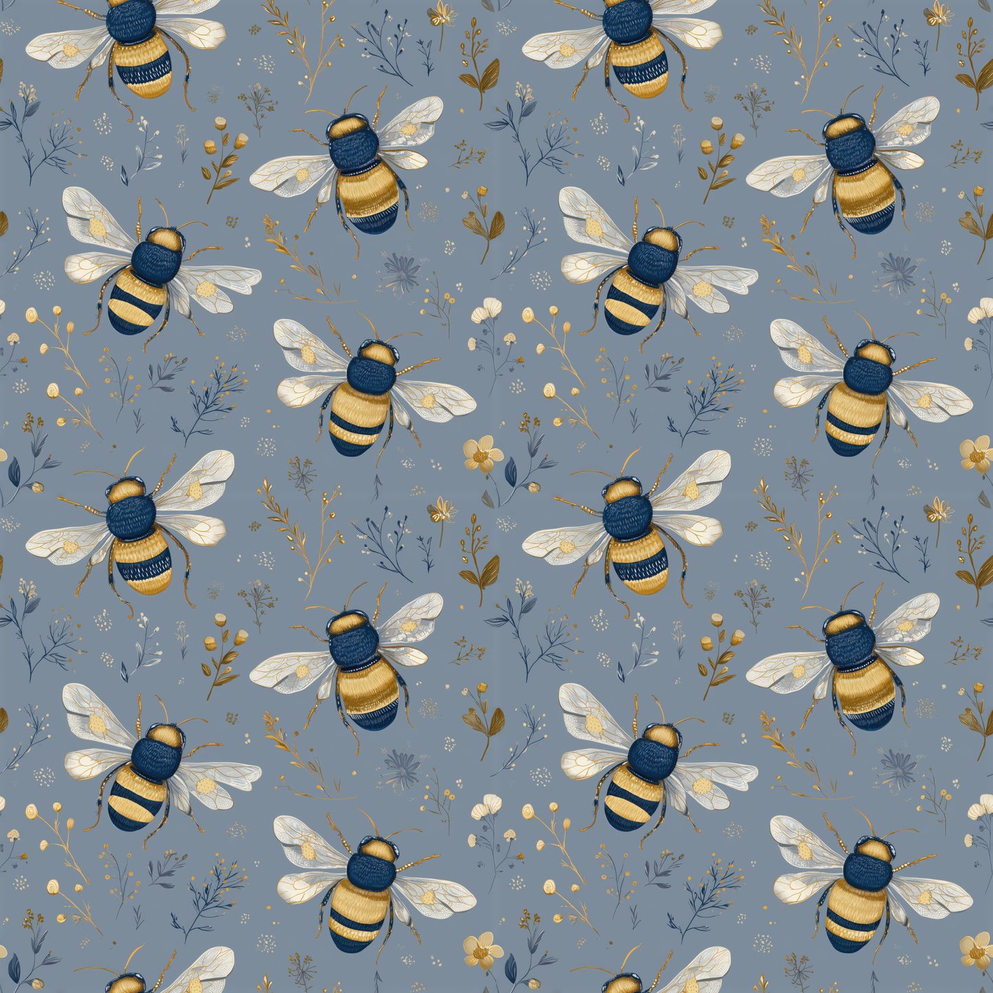 Golden Bees Digital Seamless Pattern