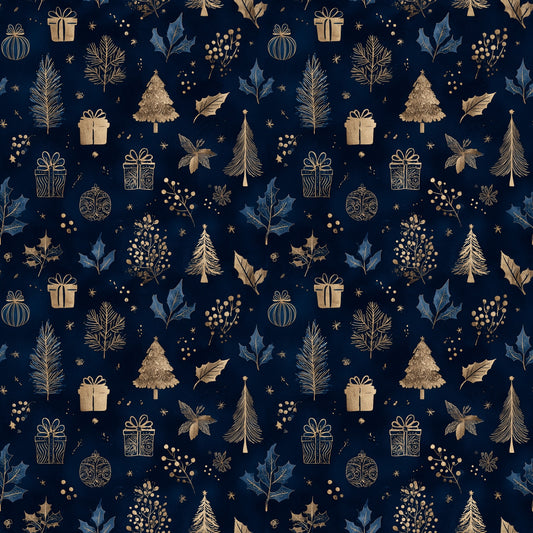 Golden Blue Christmas Digital Seamless Pattern