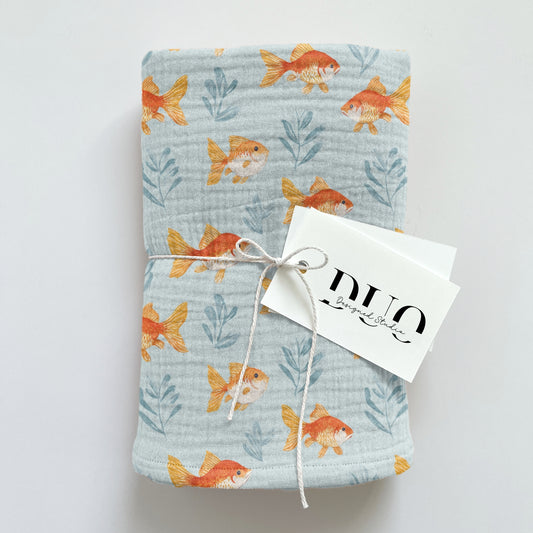 Goldfish on Blue Digital Seamless Pattern