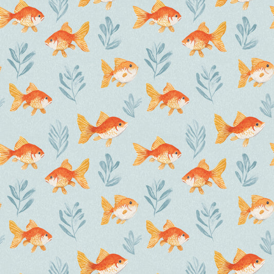 Goldfish on Blue Digital Seamless Pattern