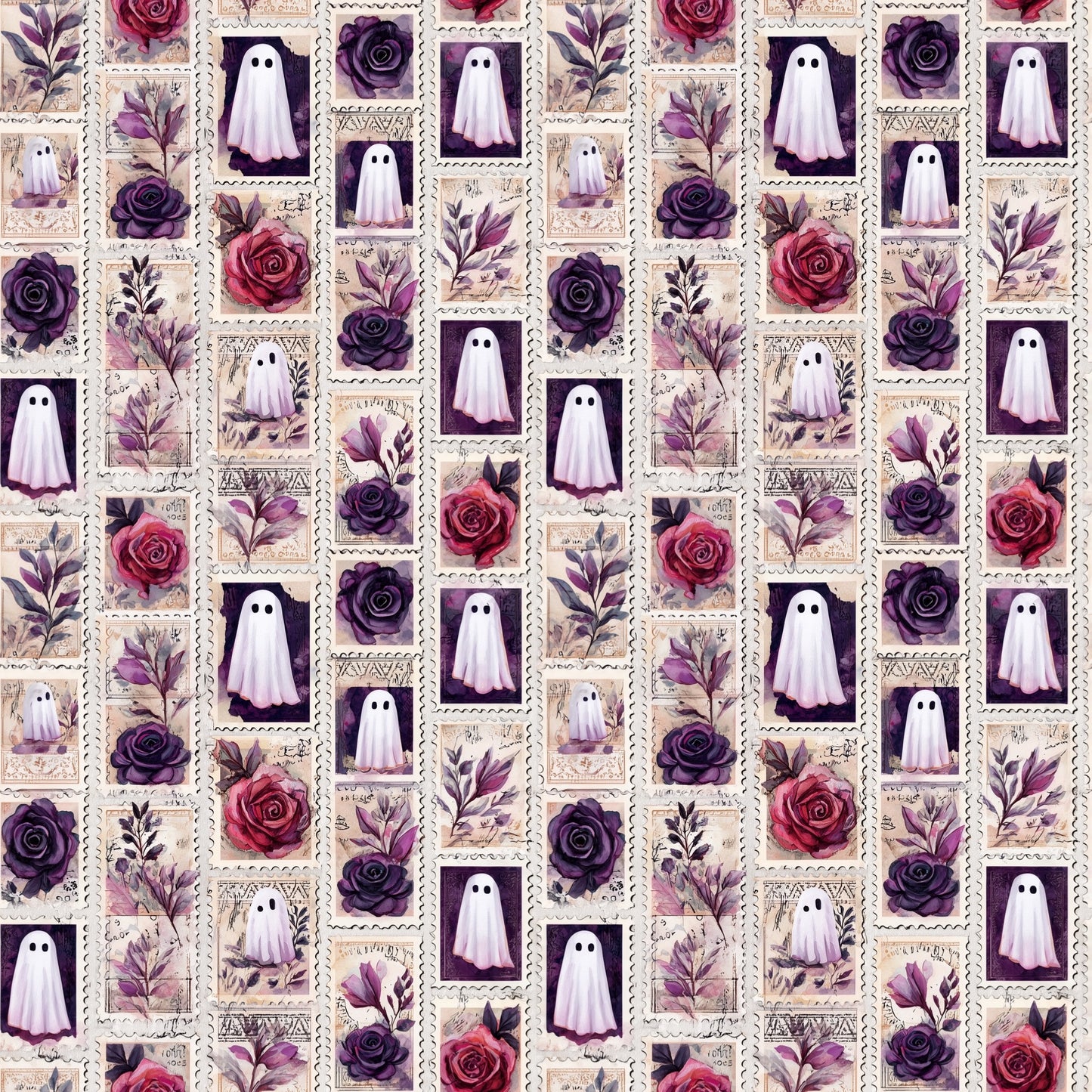 Gothic Floral Ghost Stamps Digital Seamless Pattern