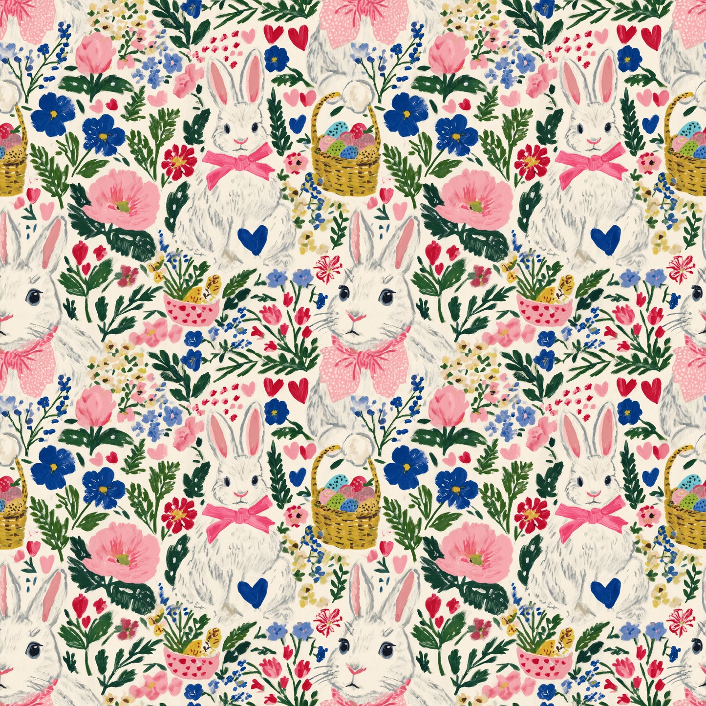 Gouache Easter Bunnies Digital Seamless Pattern