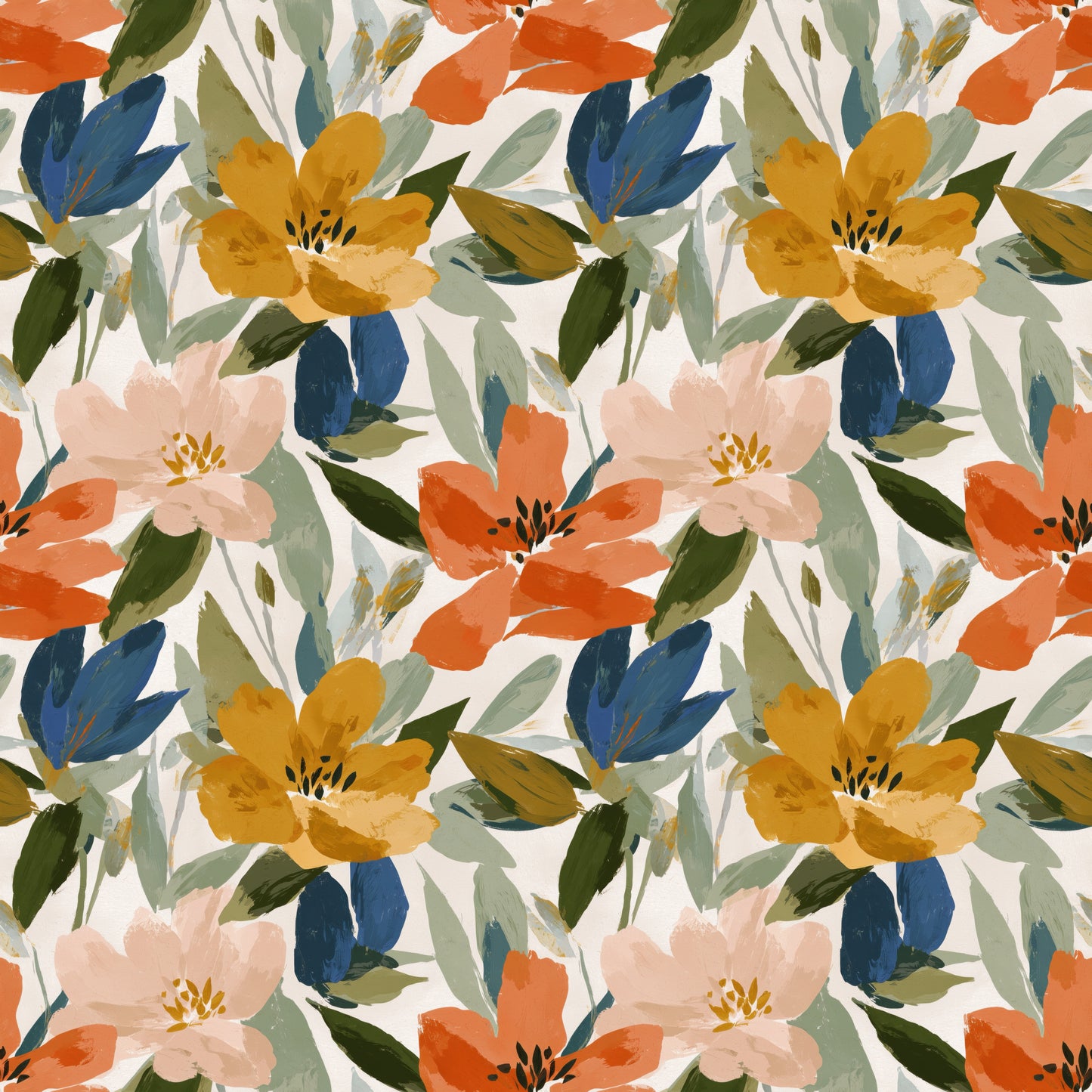 Gouache Tropical Blooms Digital Seamless Pattern