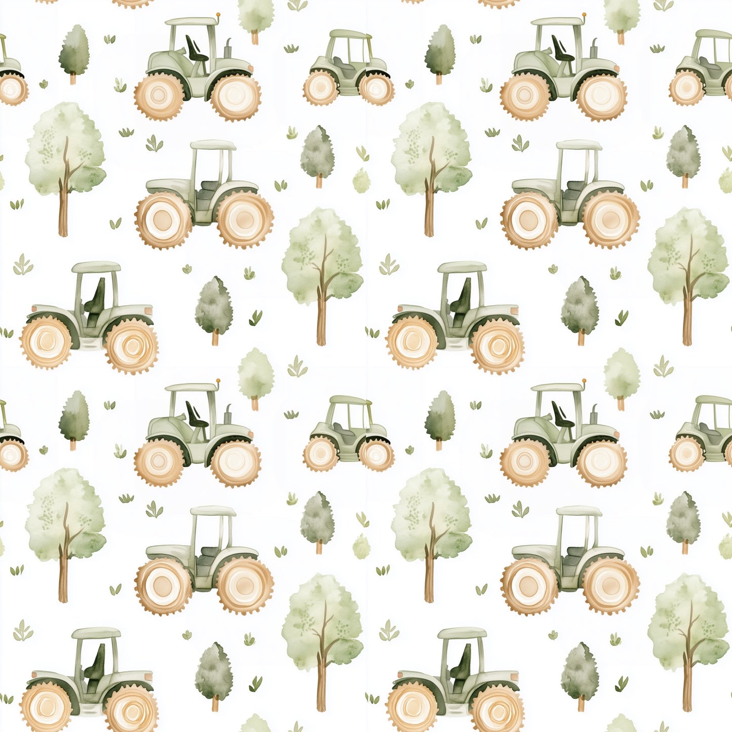 Green Tractors Digital Seamless Pattern