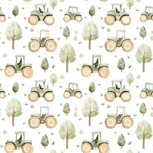 Green Tractors Digital Seamless Pattern