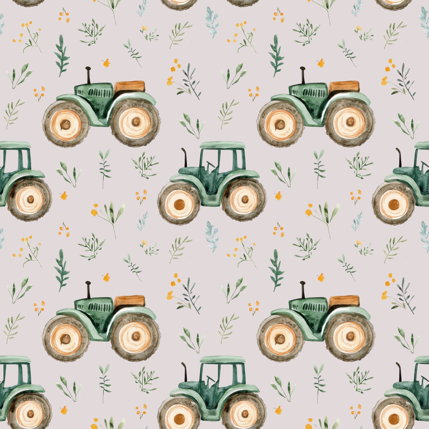 Watercolour Green Tractors Digital Seamless Pattern