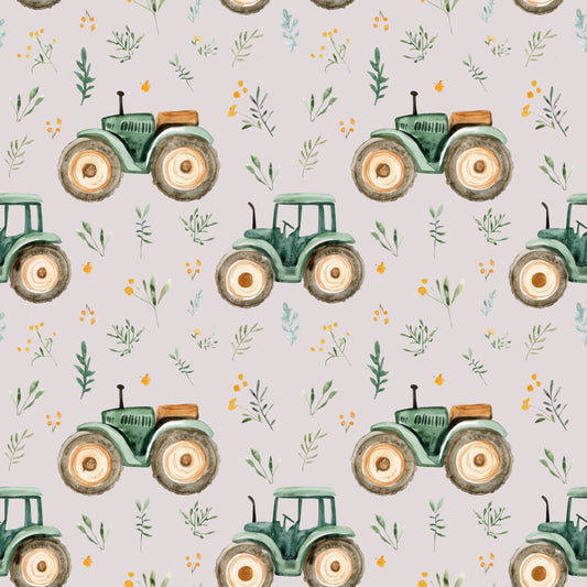 Watercolour Green Tractors Digital Seamless Pattern