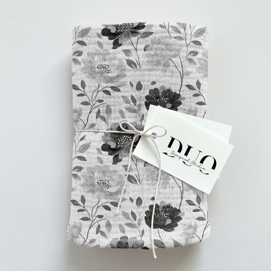 Grey Linen Floral Digital Seamless Pattern
