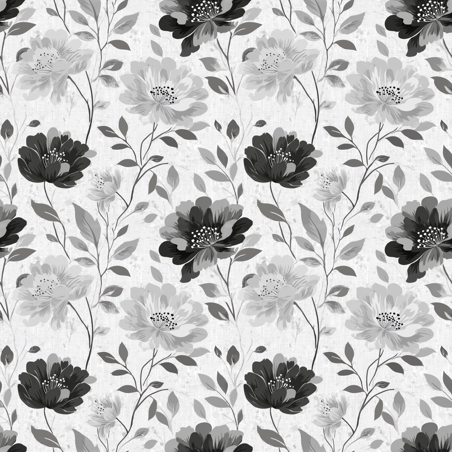 Grey Linen Floral Digital Seamless Pattern
