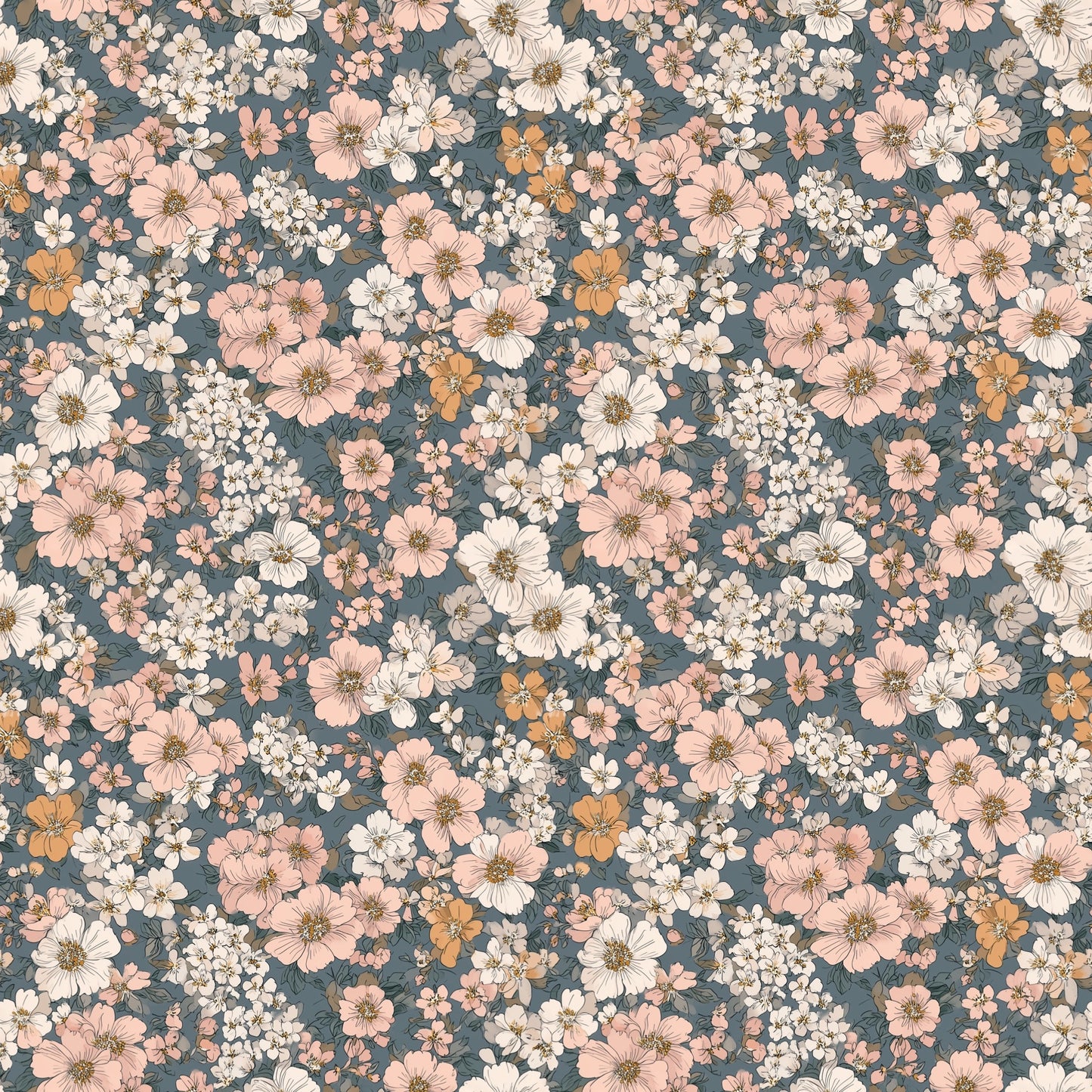Grey Pink Ditsy Floral Digital Seamless Pattern