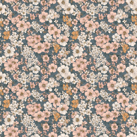 Grey Pink Ditsy Floral Digital Seamless Pattern