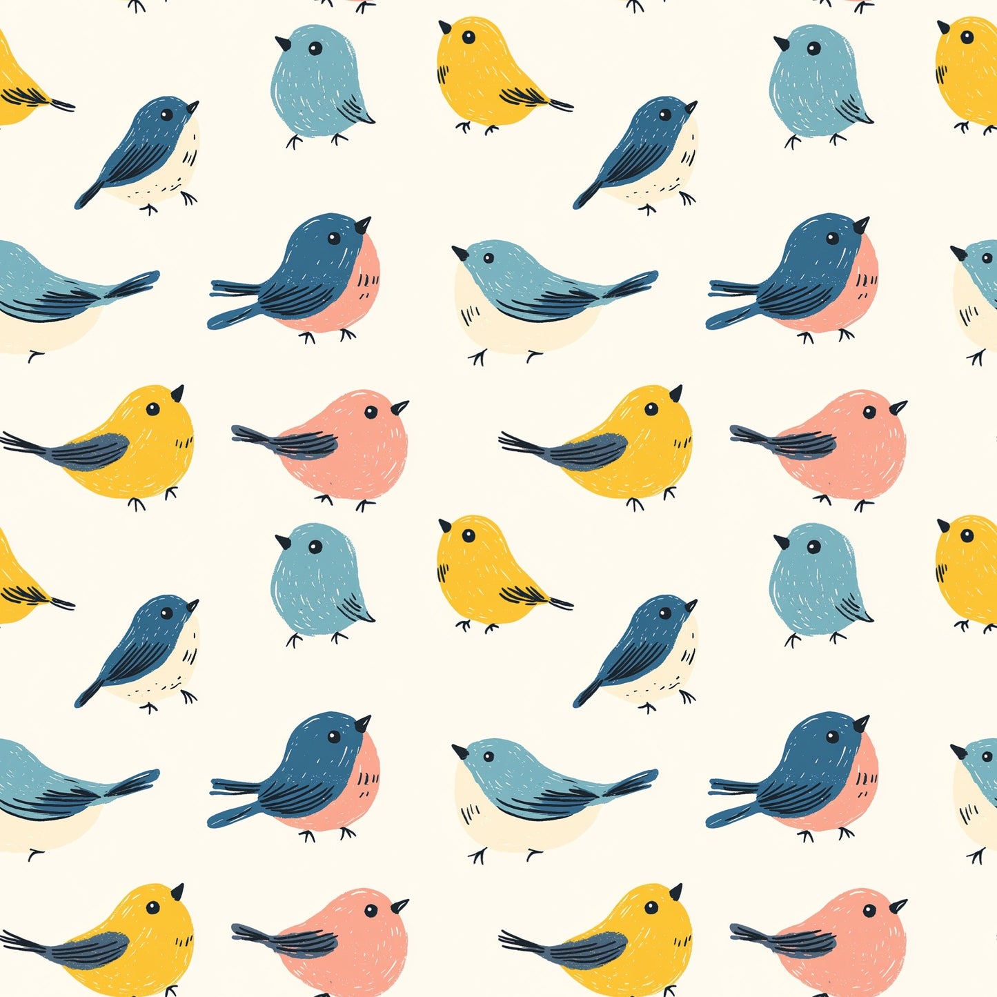 Hand Drawn Birds Digital Seamless Pattern