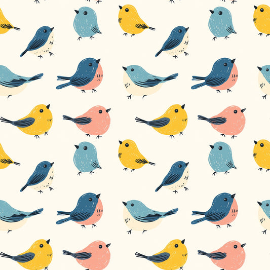 Hand Drawn Birds Digital Seamless Pattern