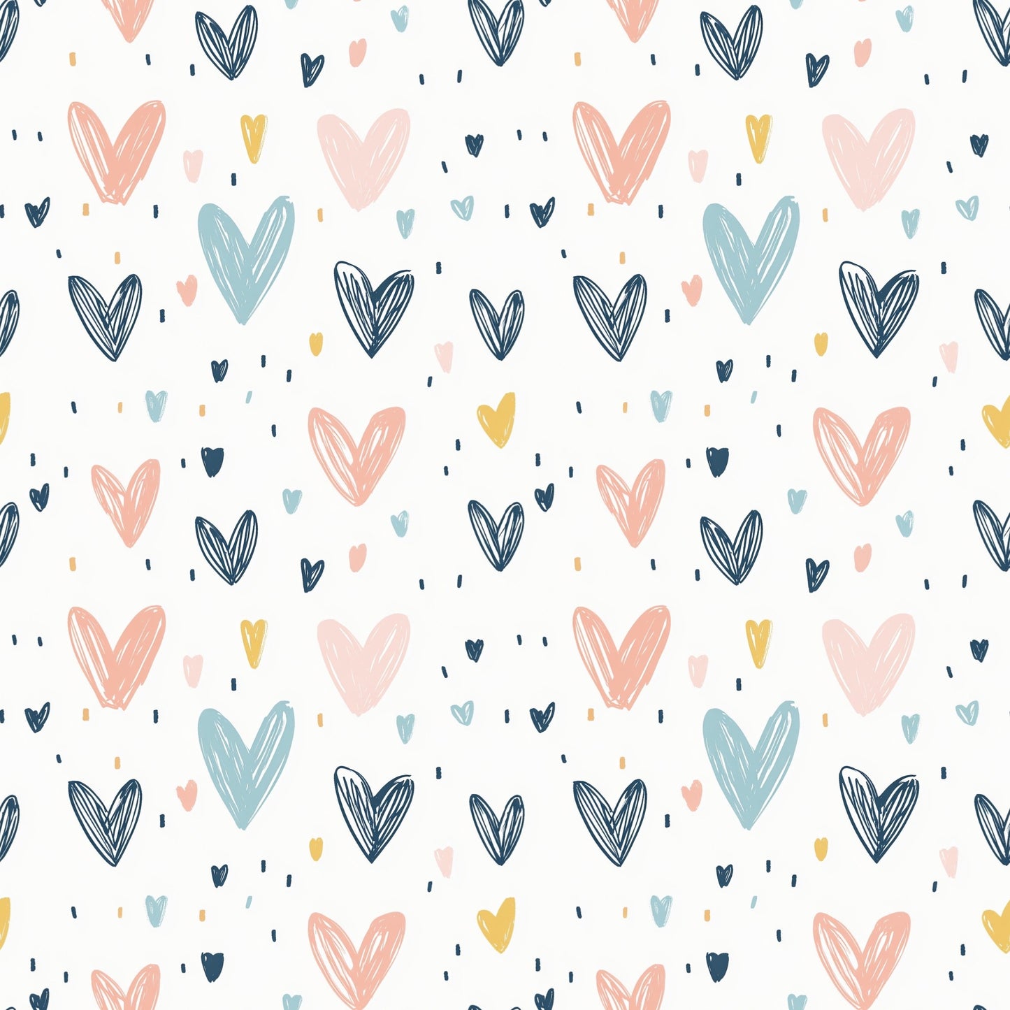 Hand Drawn Hearts Digital Seamless Pattern