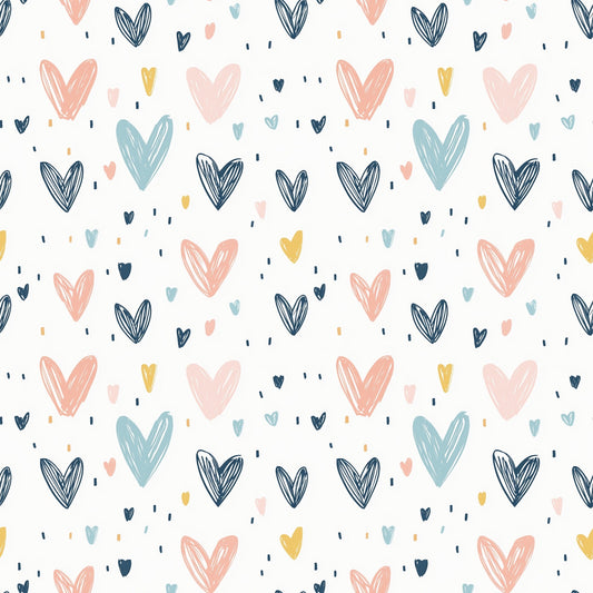 Hand Drawn Hearts Digital Seamless Pattern