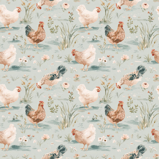 Hand Painted Chickens Digital Seamless Pattern