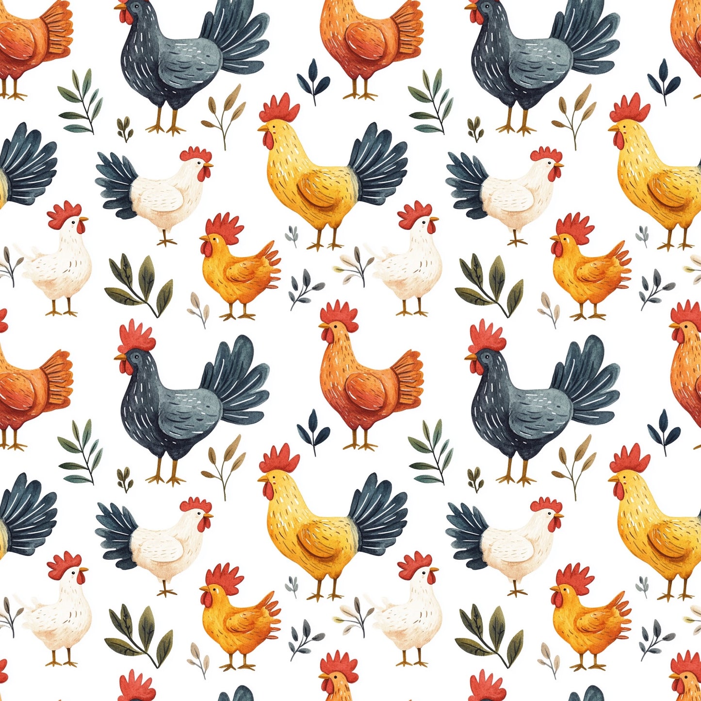 Happy Chickens Digital Seamless Pattern