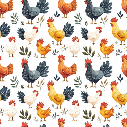 Happy Chickens Digital Seamless Pattern