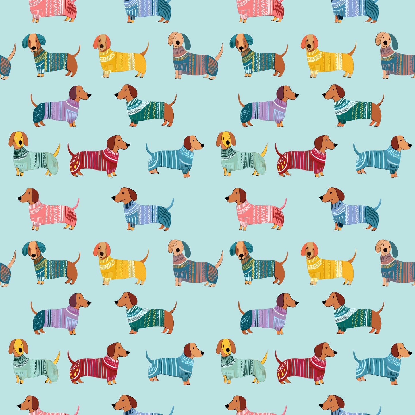 Happy Dachshund Digital Seamless Pattern