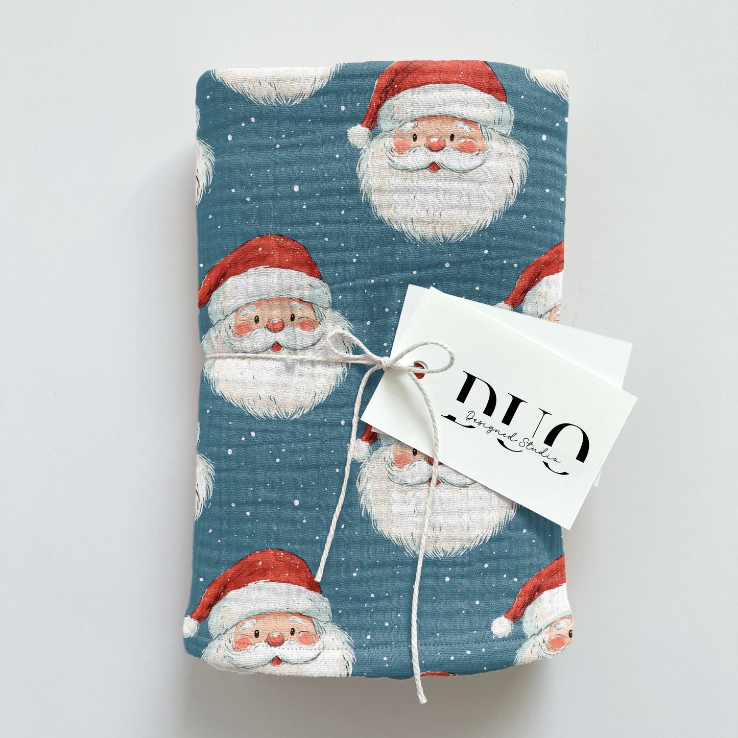 Blue Happy Santa Faces Digital Seamless Pattern